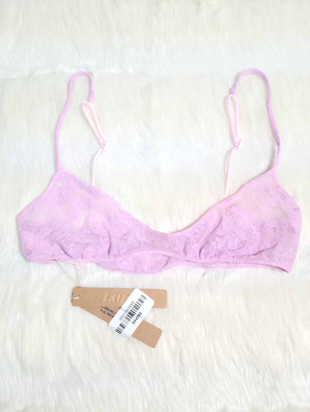 SKIMS Stretch Lace Skimpy Scoop Bralette Baby Pink Women Large NEW